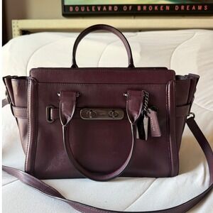 Coach Swagger 27 Dark Berry Burgundy Leather Satchel Handbag 55496